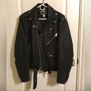 VINTAGE LEATHER JACKET STAR USA BIKER-STYLE